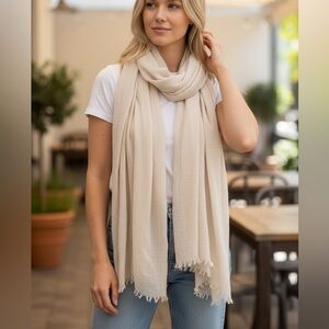 New Love Quotes Cream Fringed Scarf - Women Accessories
